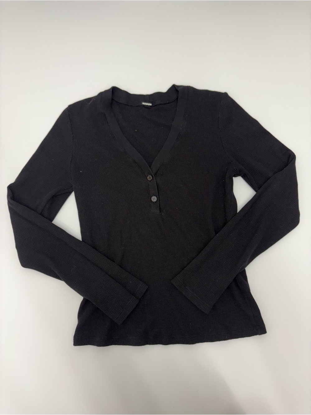 Monrow Black Long-Sleeve Henley Thermal Top